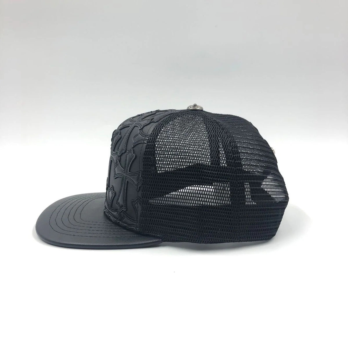 Chrome Hearts Cemetary Crosss Leather Stitched Trucker Hat